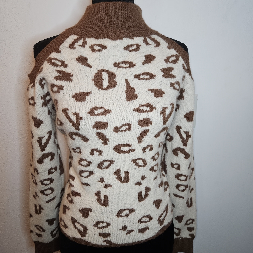 SHEIN Cream & Brown Animal Print Turtleneck Sweater